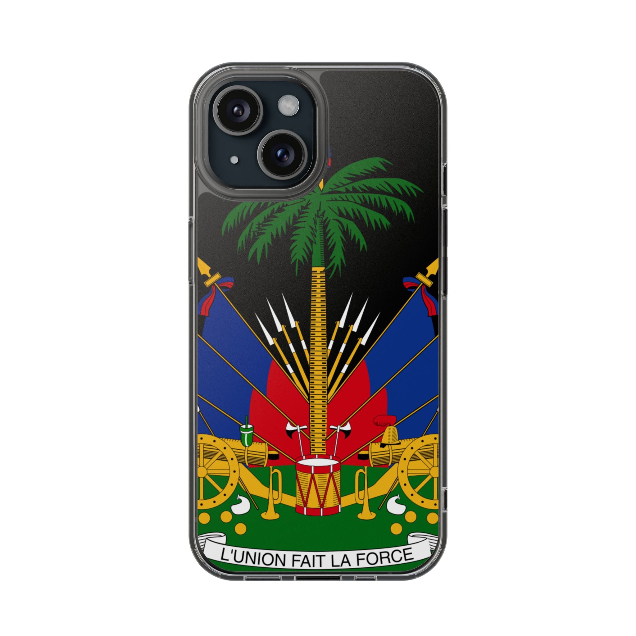 Haitian Flag Clear Phone Case - L'Union Fait La Force