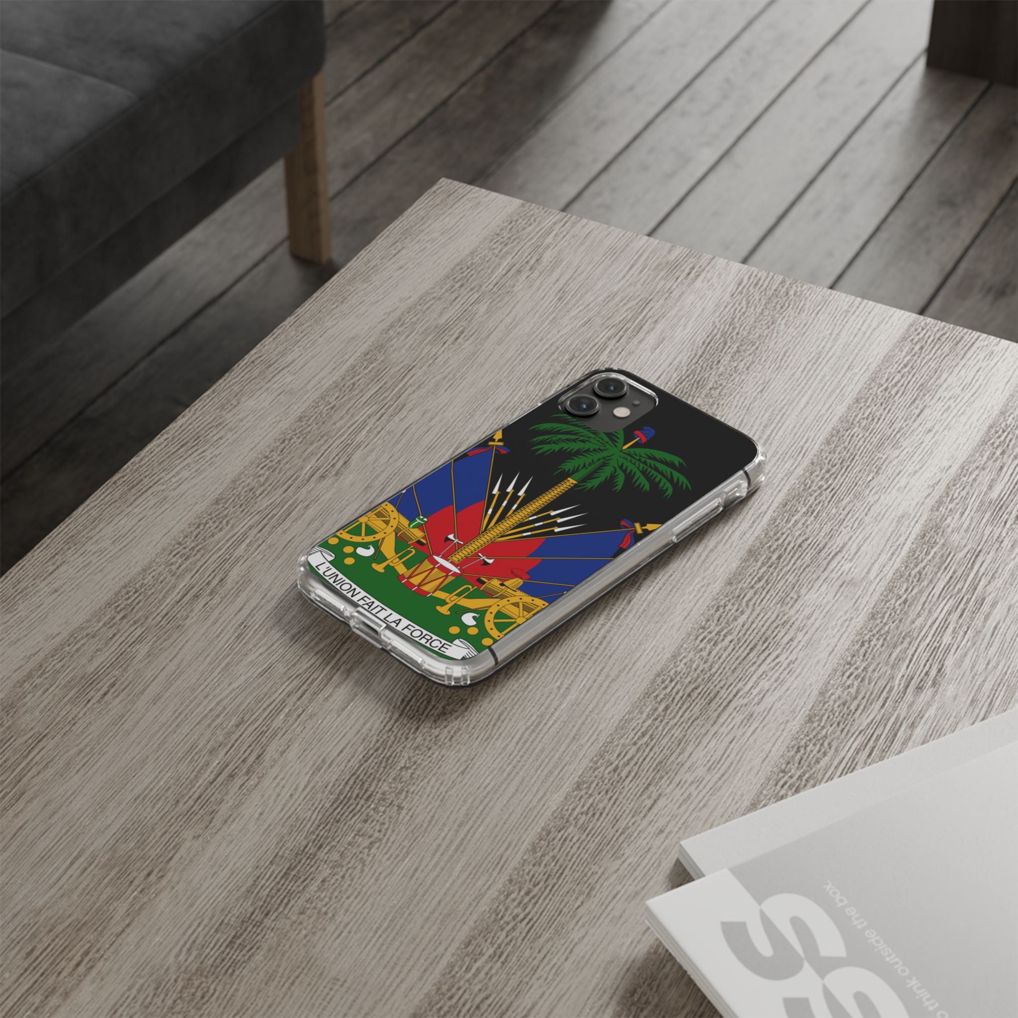 Haitian Flag Clear Phone Case - L'Union Fait La Force