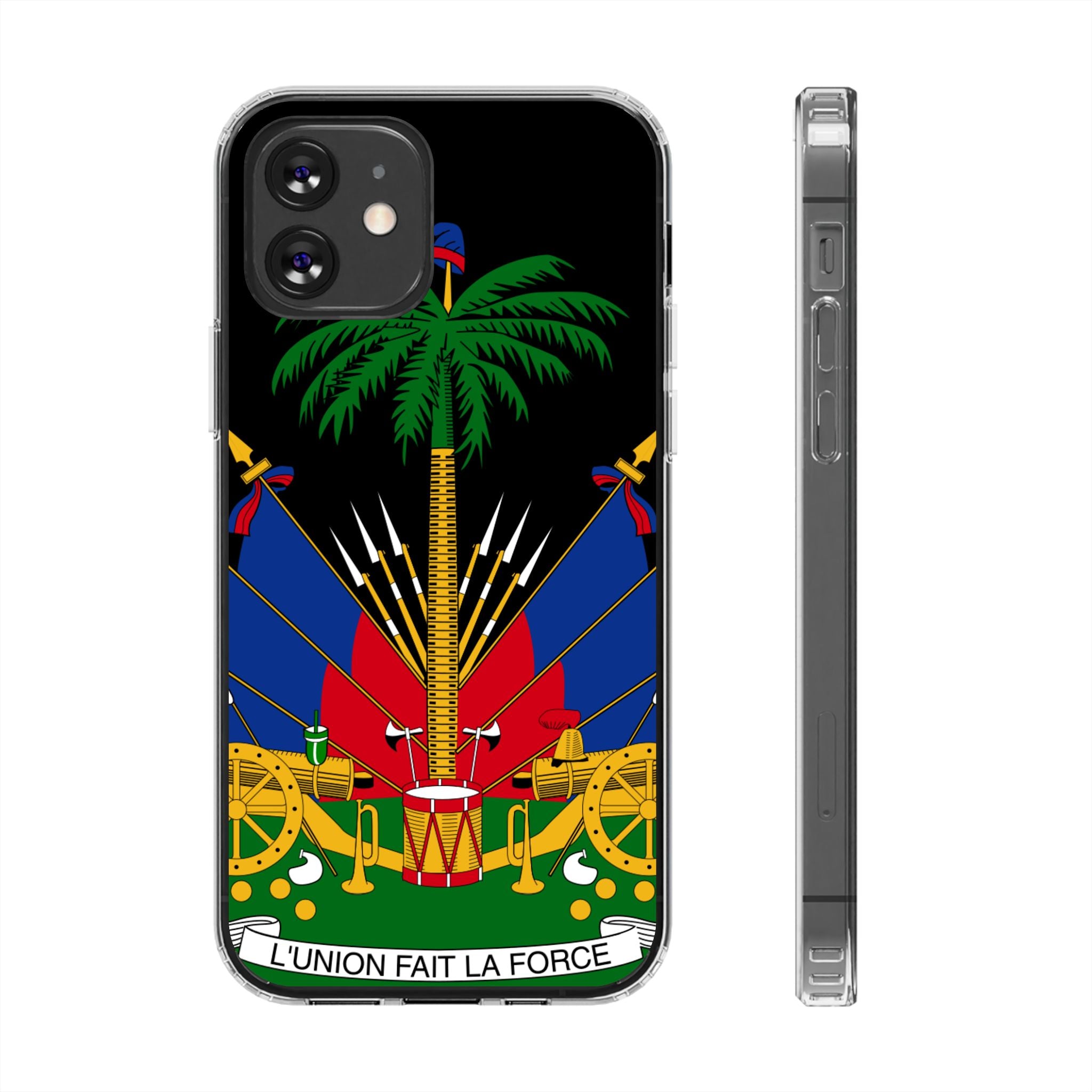 Haitian Flag Clear Phone Case - L'Union Fait La Force