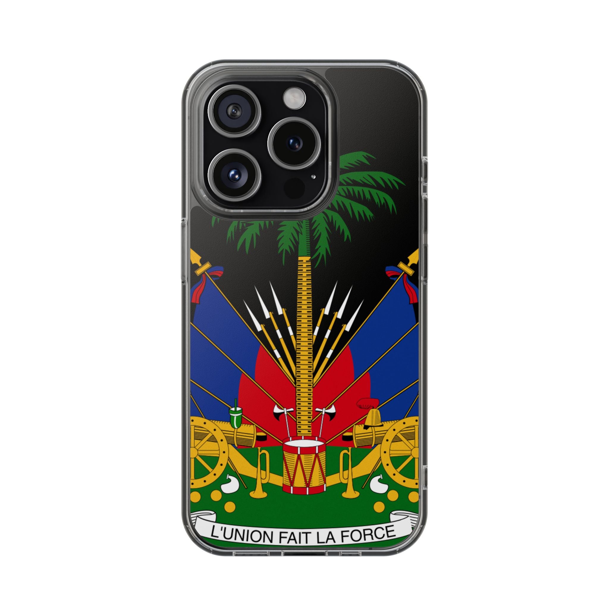 Haitian Flag Clear Phone Case - L'Union Fait La Force
