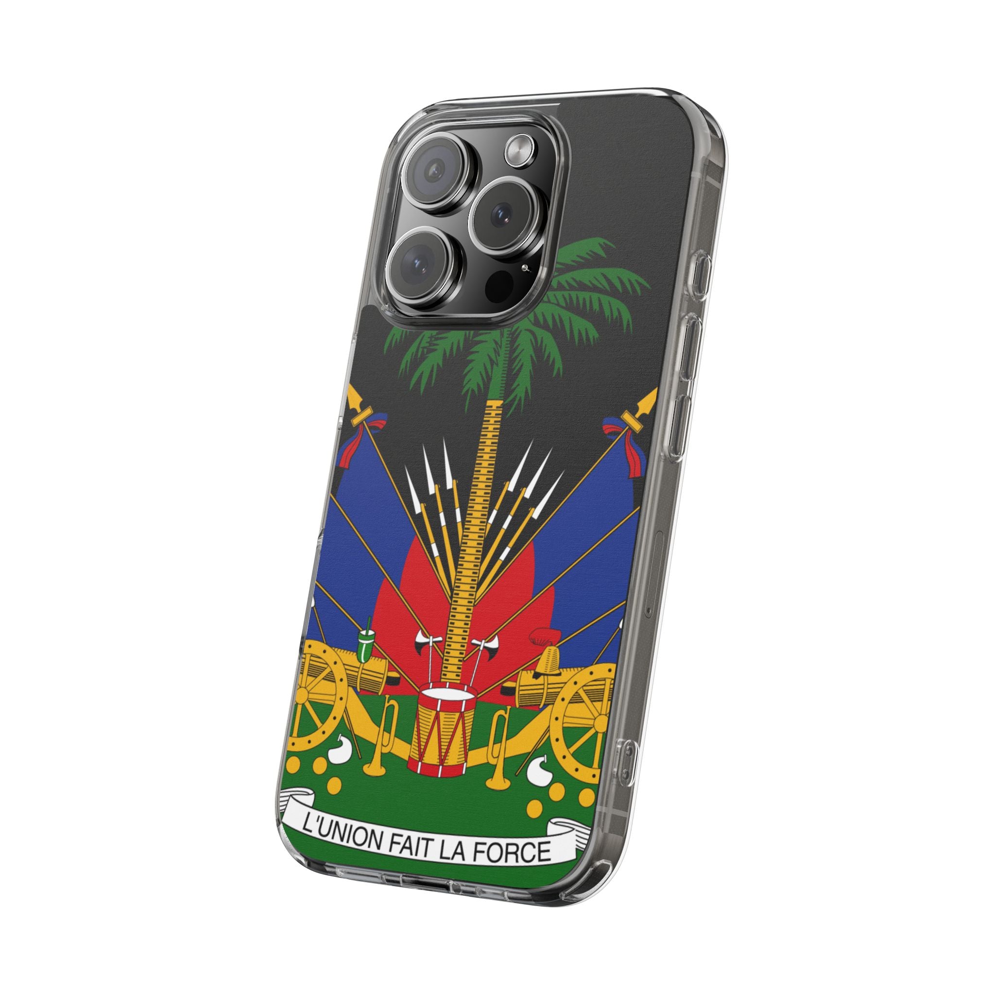Haitian Flag Clear Phone Case - L'Union Fait La Force