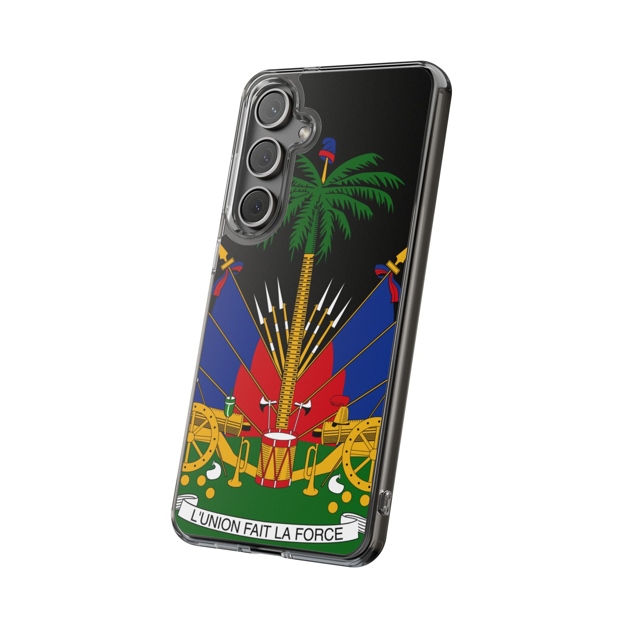 Haitian Flag Clear Phone Case - L'Union Fait La Force