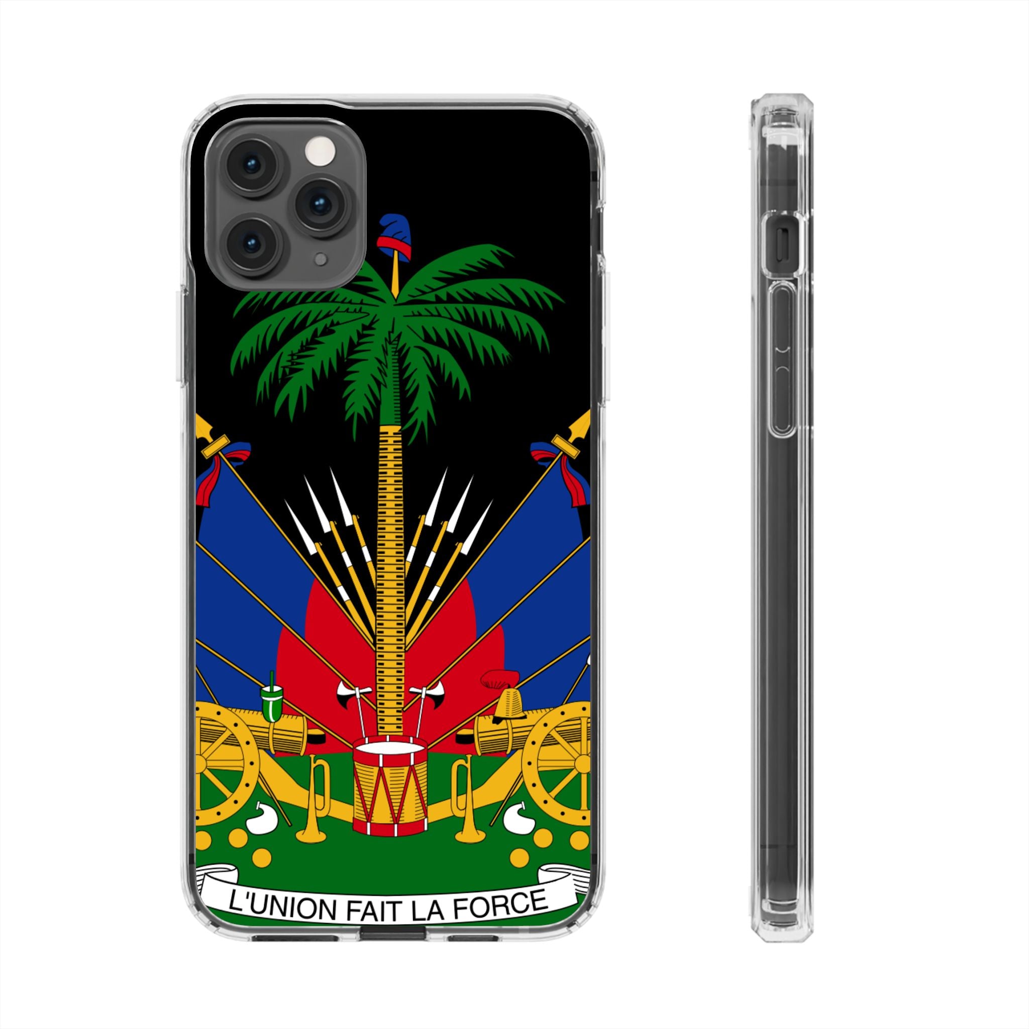 Haitian Flag Clear Phone Case - L'Union Fait La Force