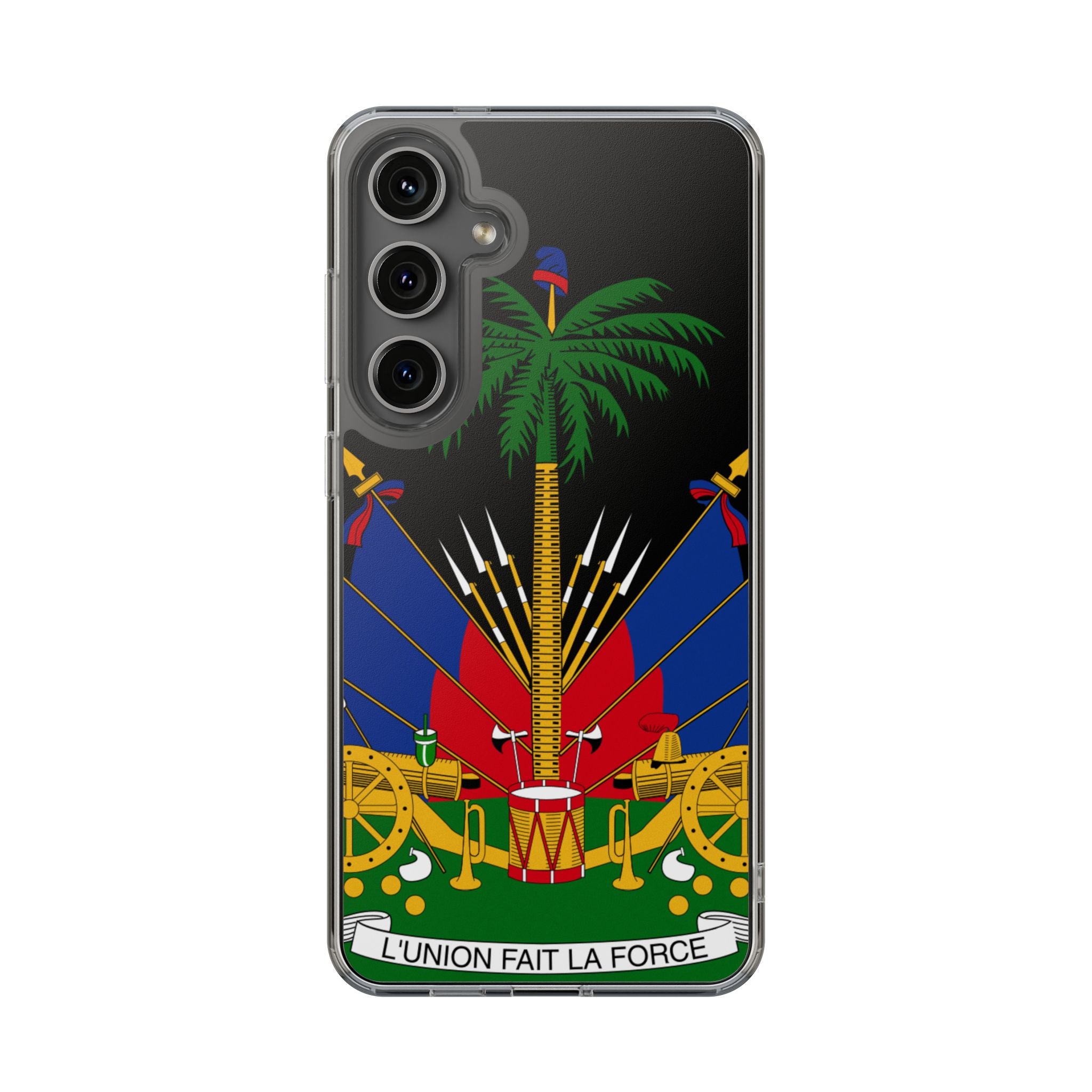 Haitian Flag Clear Phone Case - L'Union Fait La Force
