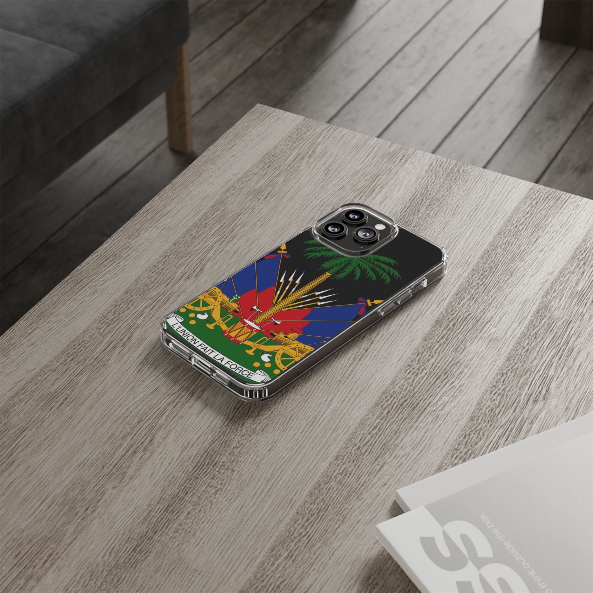 Haitian Flag Clear Phone Case - L'Union Fait La Force
