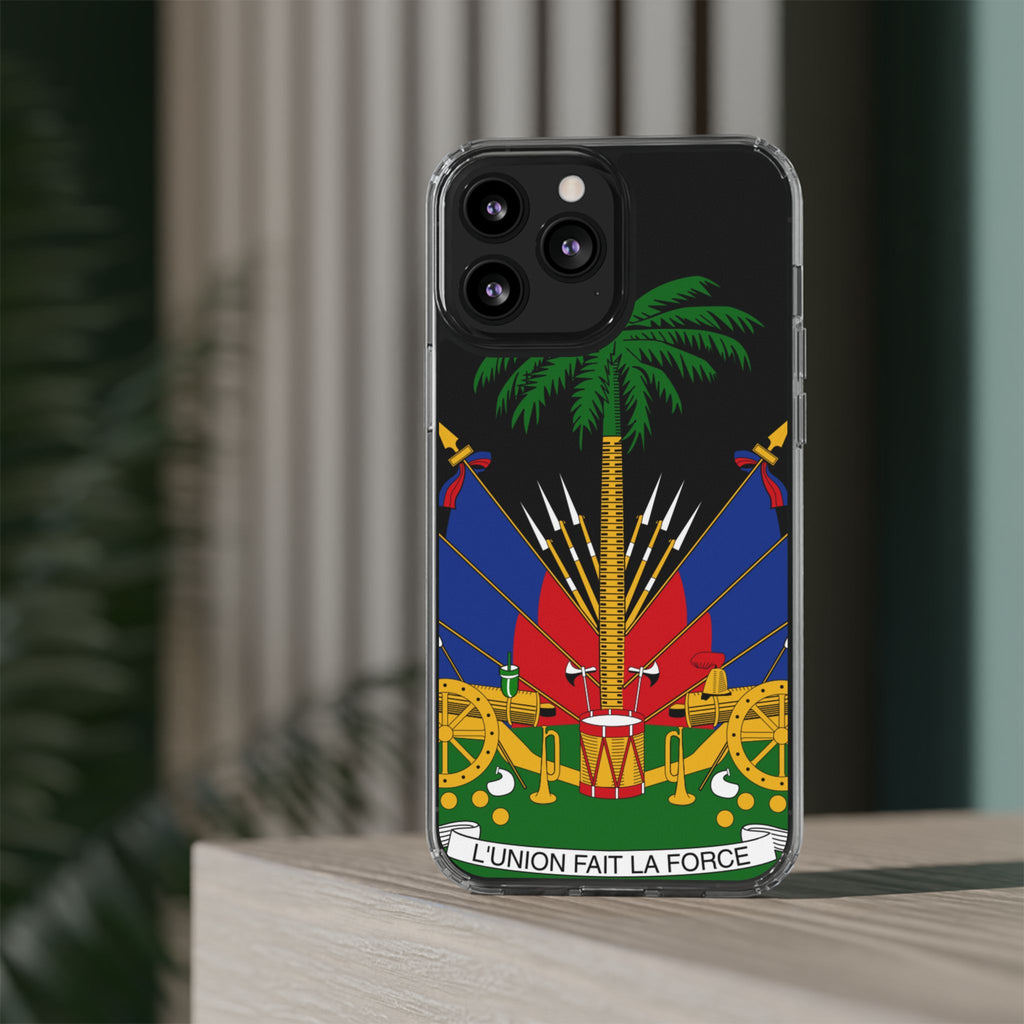 Haitian Flag Clear Phone Case - L'Union Fait La Force