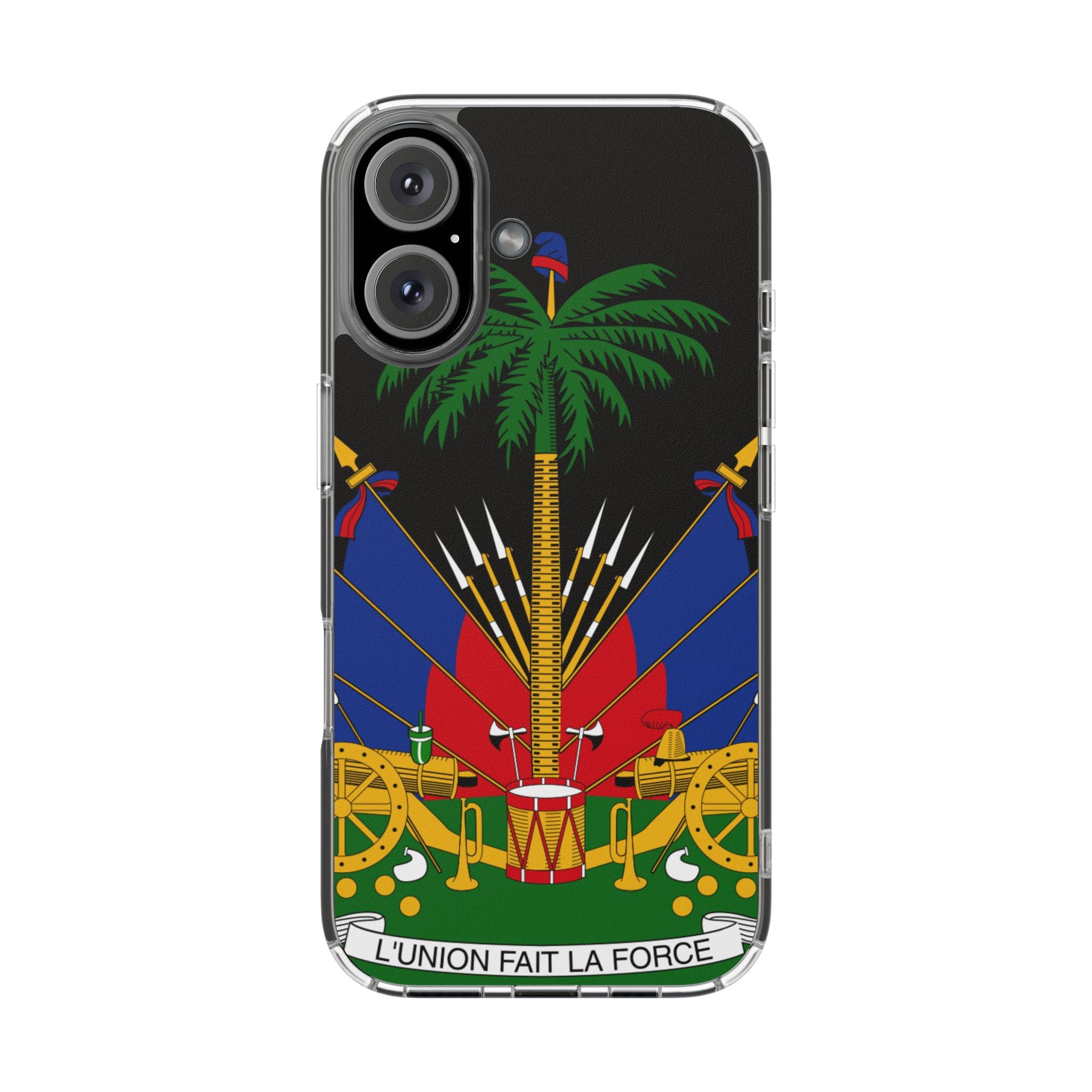 Haitian Flag Clear Phone Case - L'Union Fait La Force
