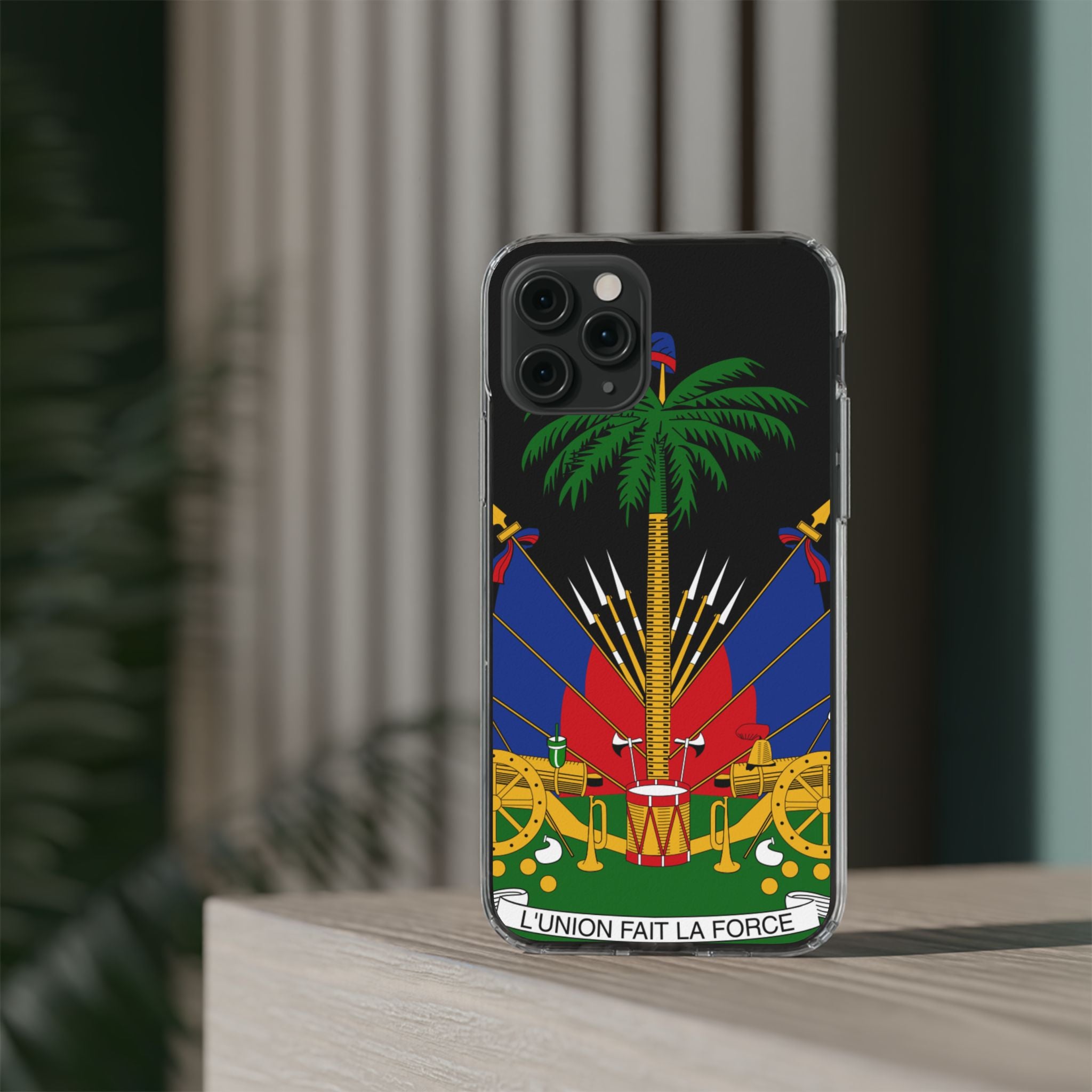 Haitian Flag Clear Phone Case - L'Union Fait La Force
