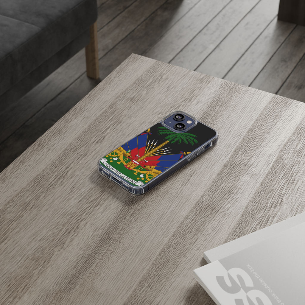 Haitian Flag Clear Phone Case - L'Union Fait La Force