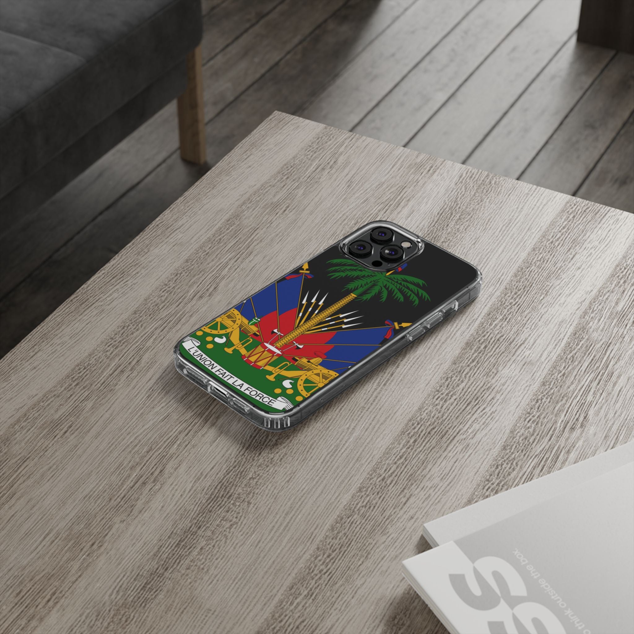 Haitian Flag Clear Phone Case - L'Union Fait La Force