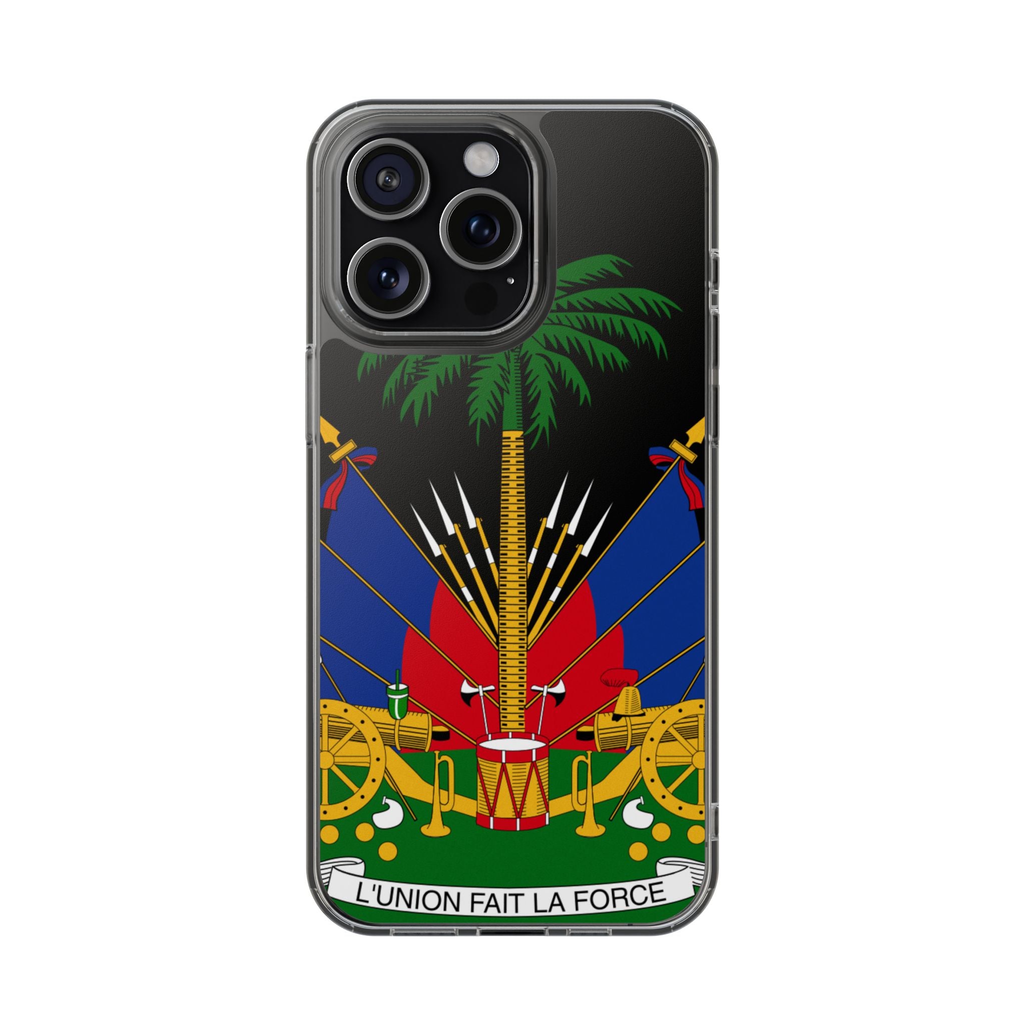 Haitian Flag Clear Phone Case - L'Union Fait La Force