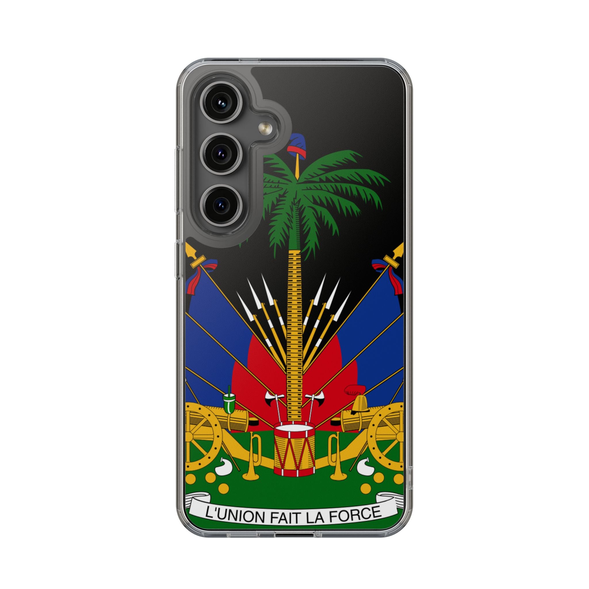 Haitian Flag Clear Phone Case - L'Union Fait La Force