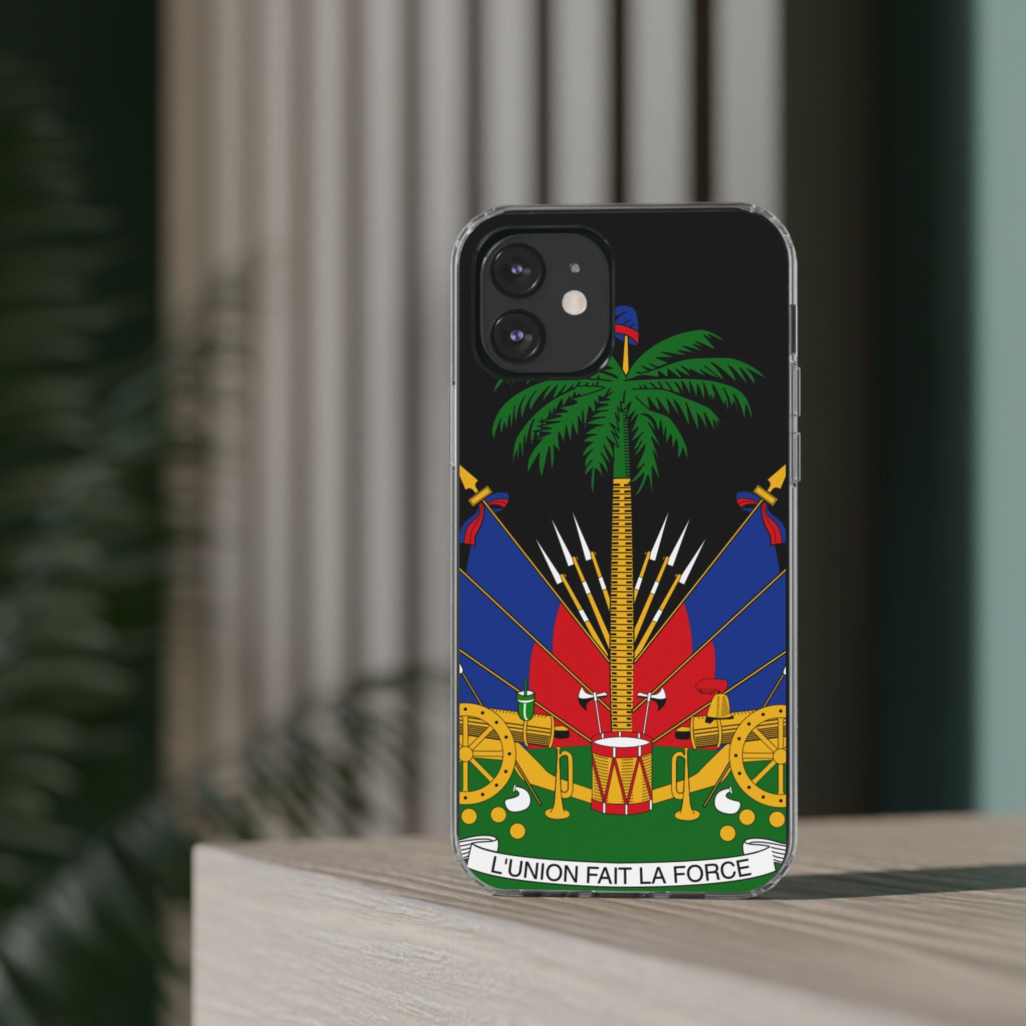 Haitian Flag Clear Phone Case - L'Union Fait La Force