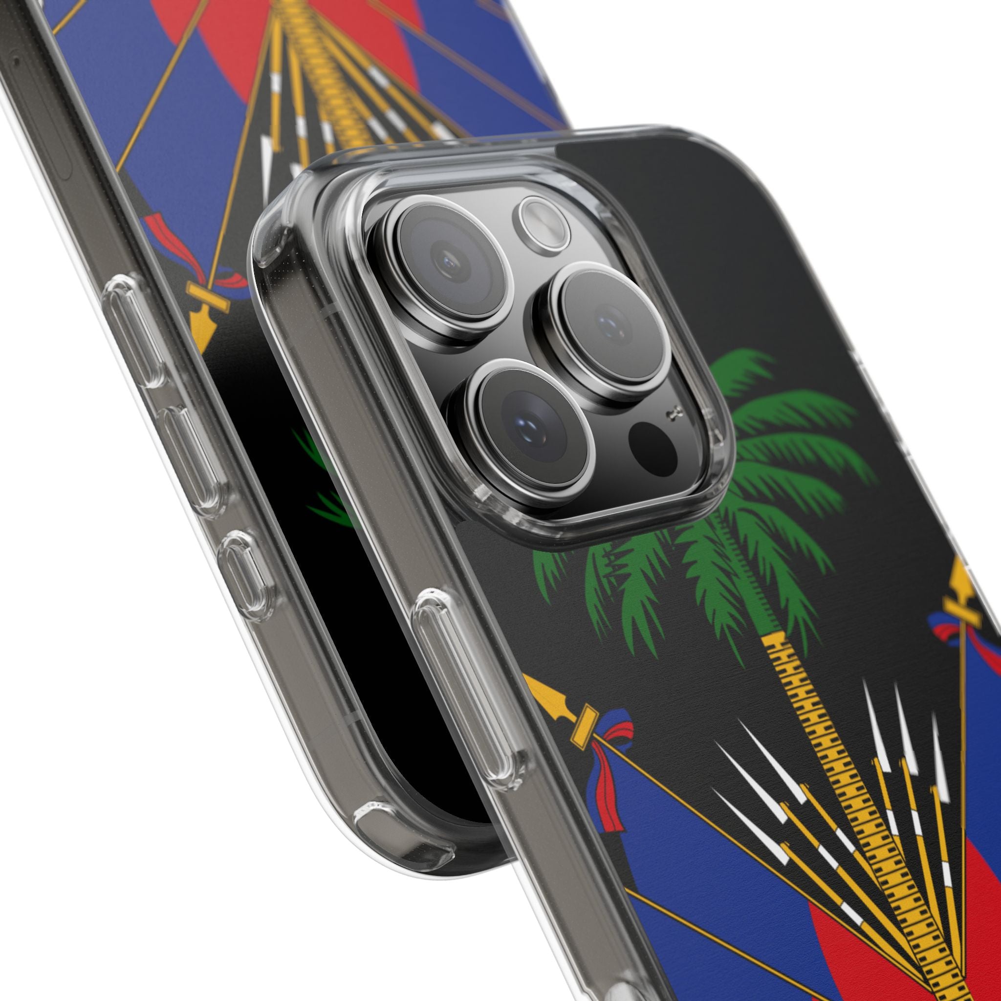 Haitian Flag Clear Phone Case - L'Union Fait La Force