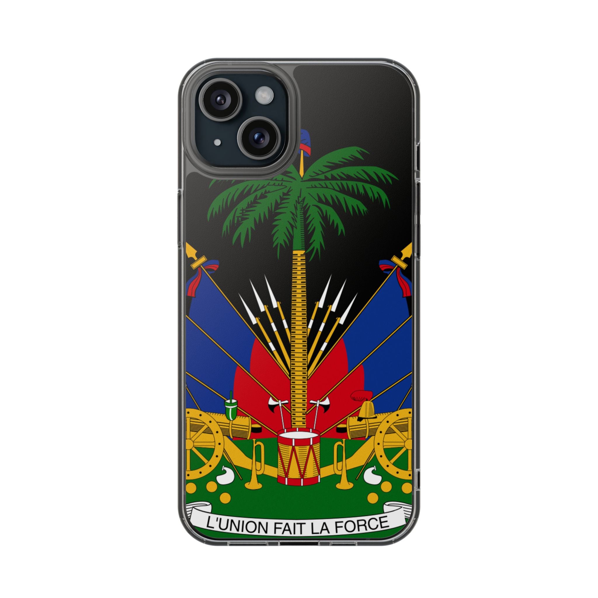 Haitian Flag Clear Phone Case - L'Union Fait La Force