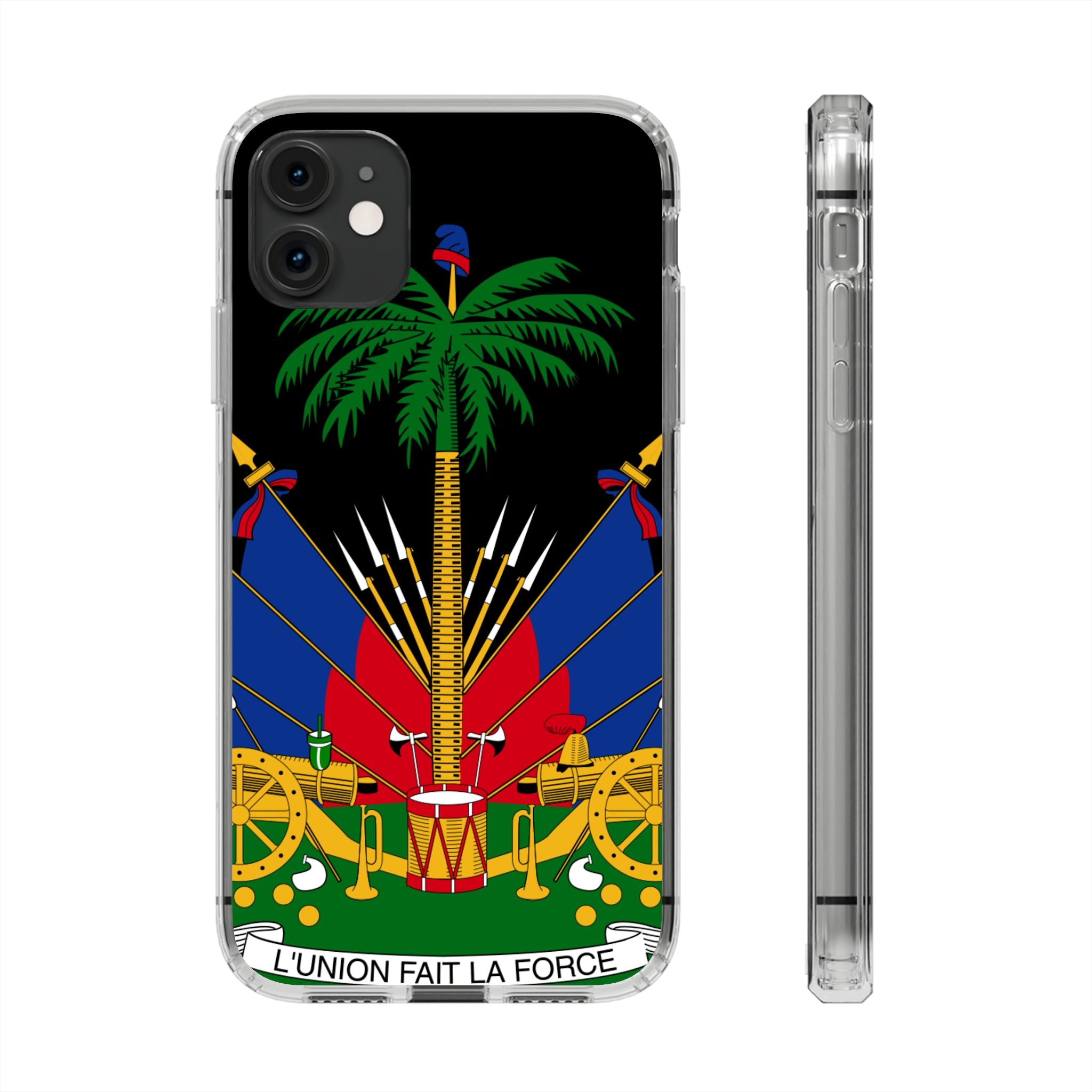 Haitian Flag Clear Phone Case - L'Union Fait La Force