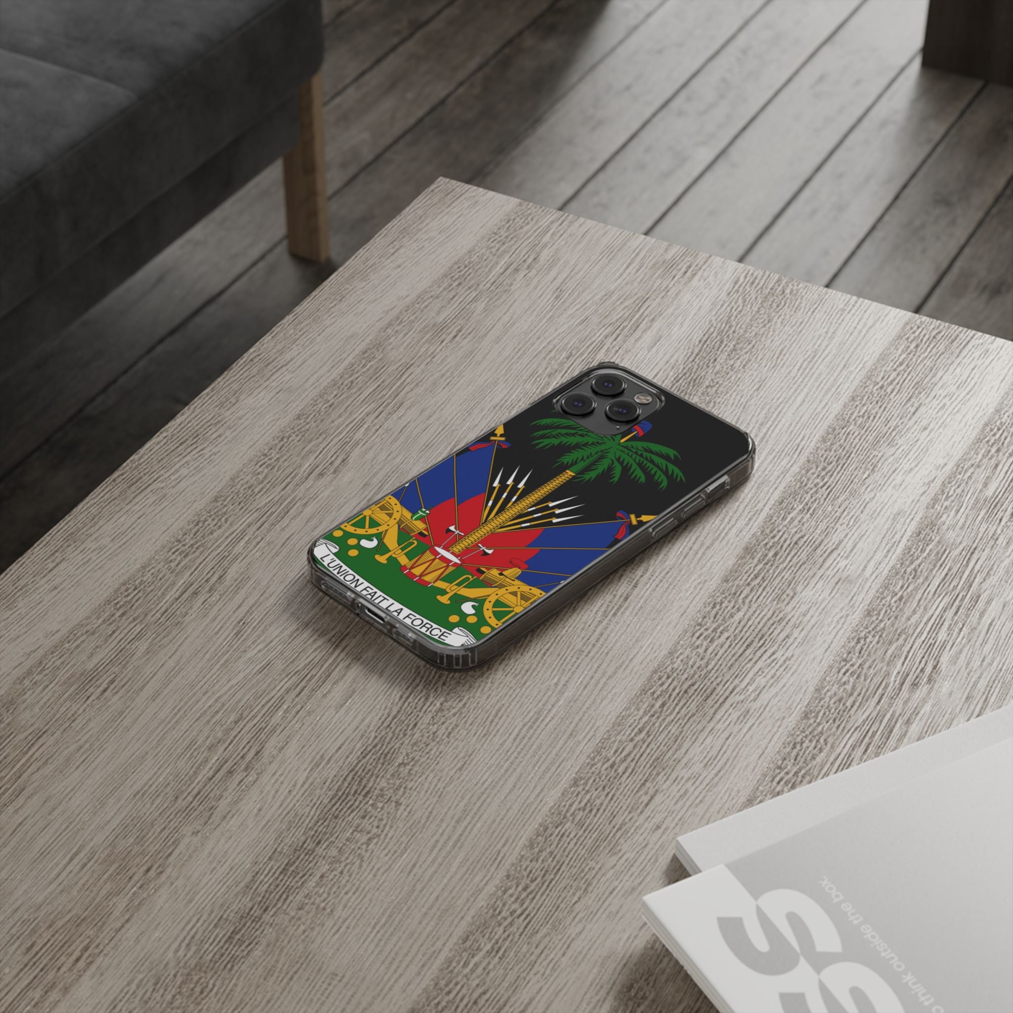 Haitian Flag Clear Phone Case - L'Union Fait La Force