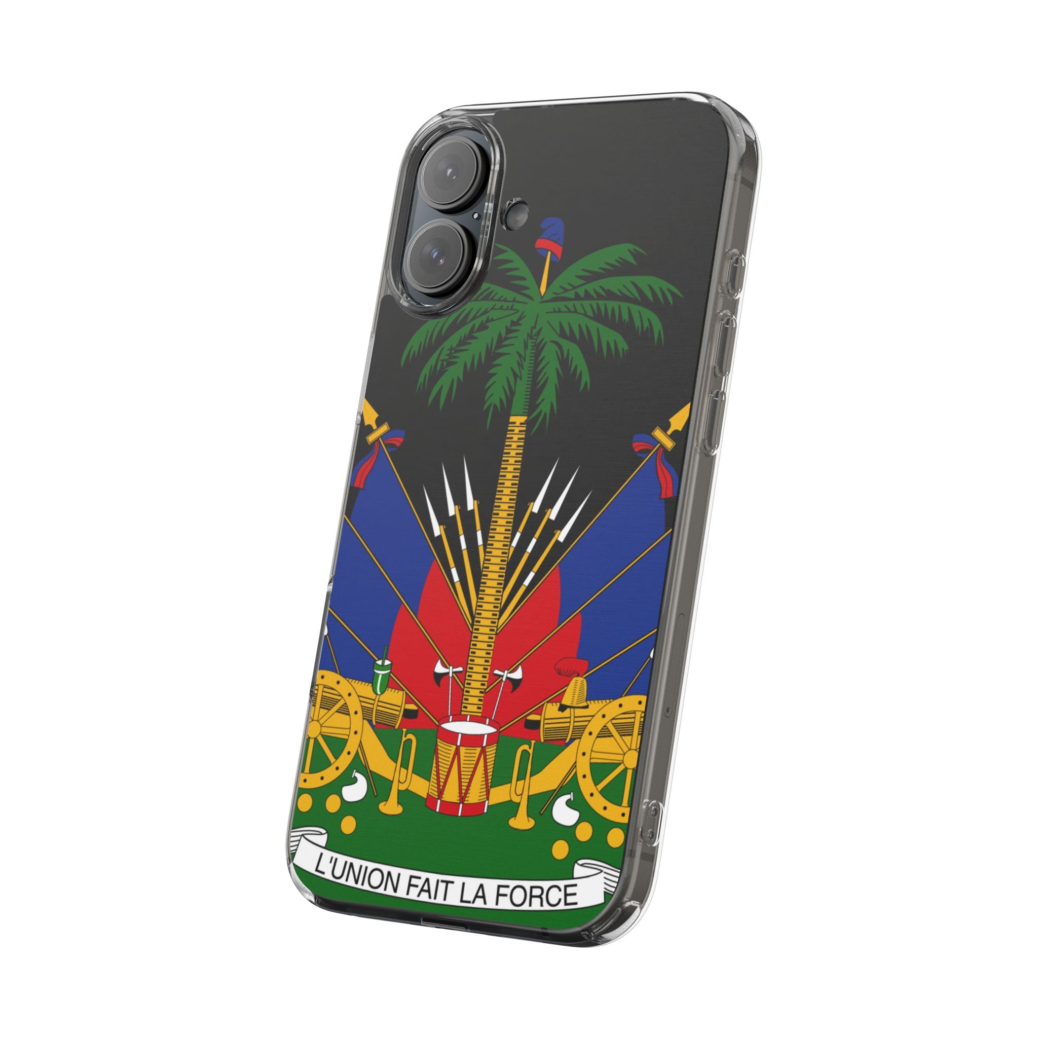 Haitian Flag Clear Phone Case - L'Union Fait La Force
