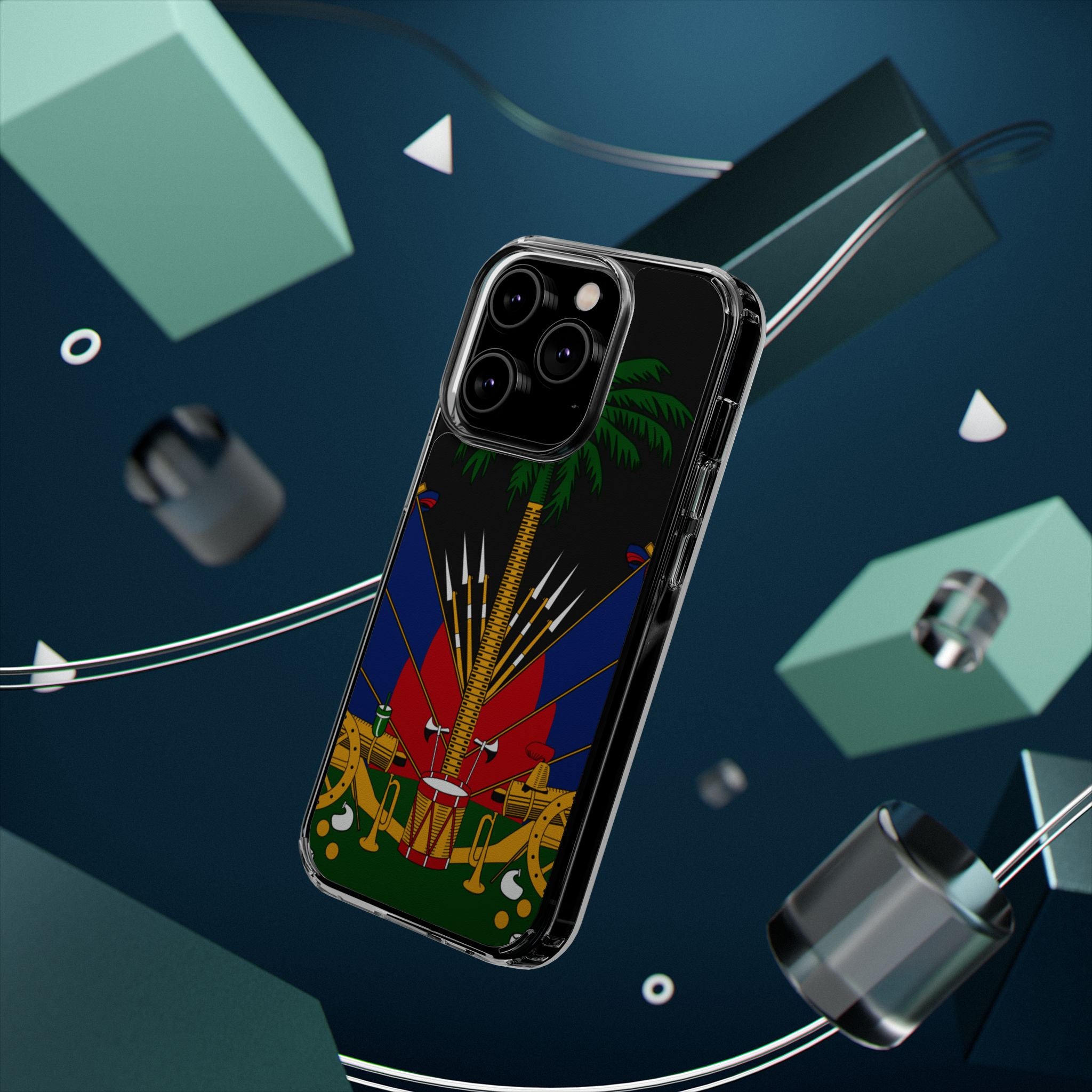 Haitian Flag Clear Phone Case - L'Union Fait La Force