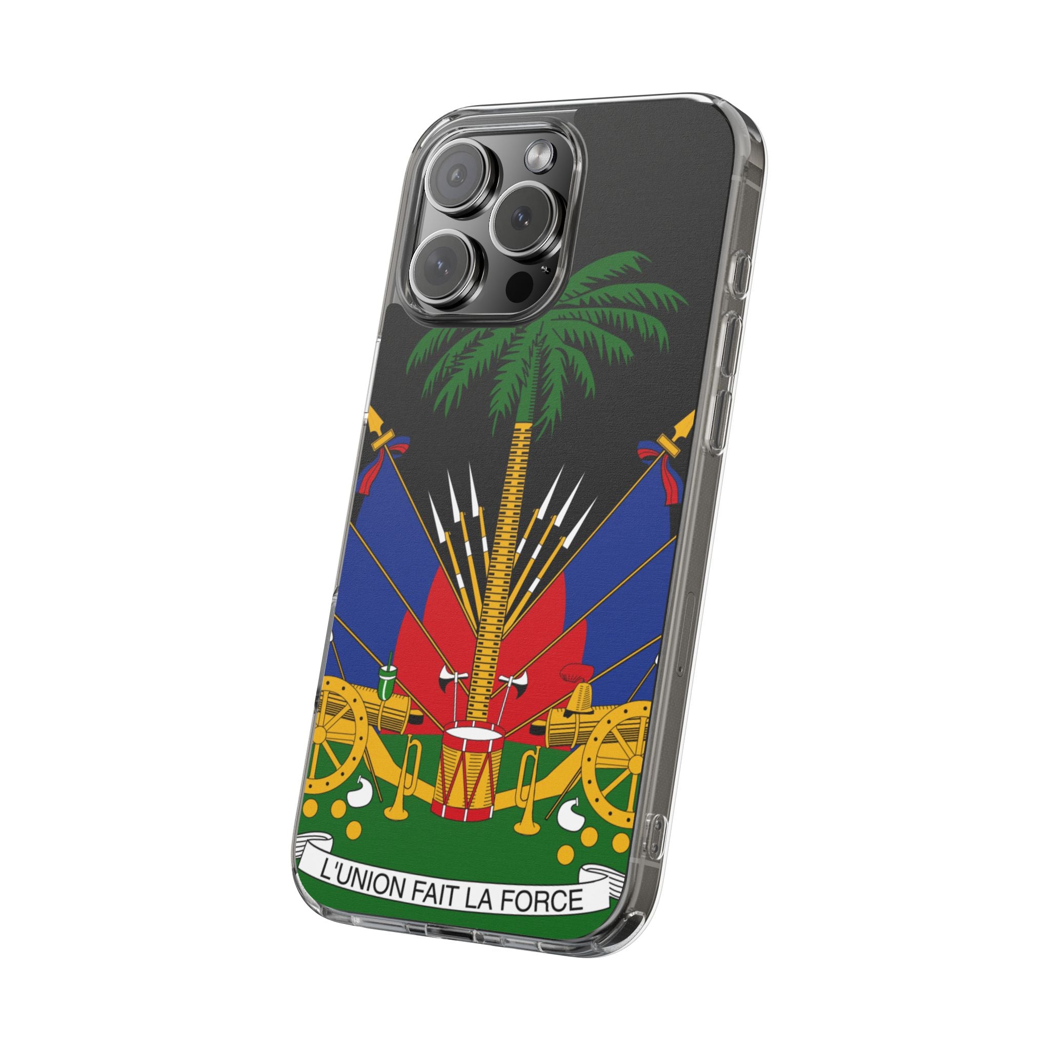 Haitian Flag Clear Phone Case - L'Union Fait La Force