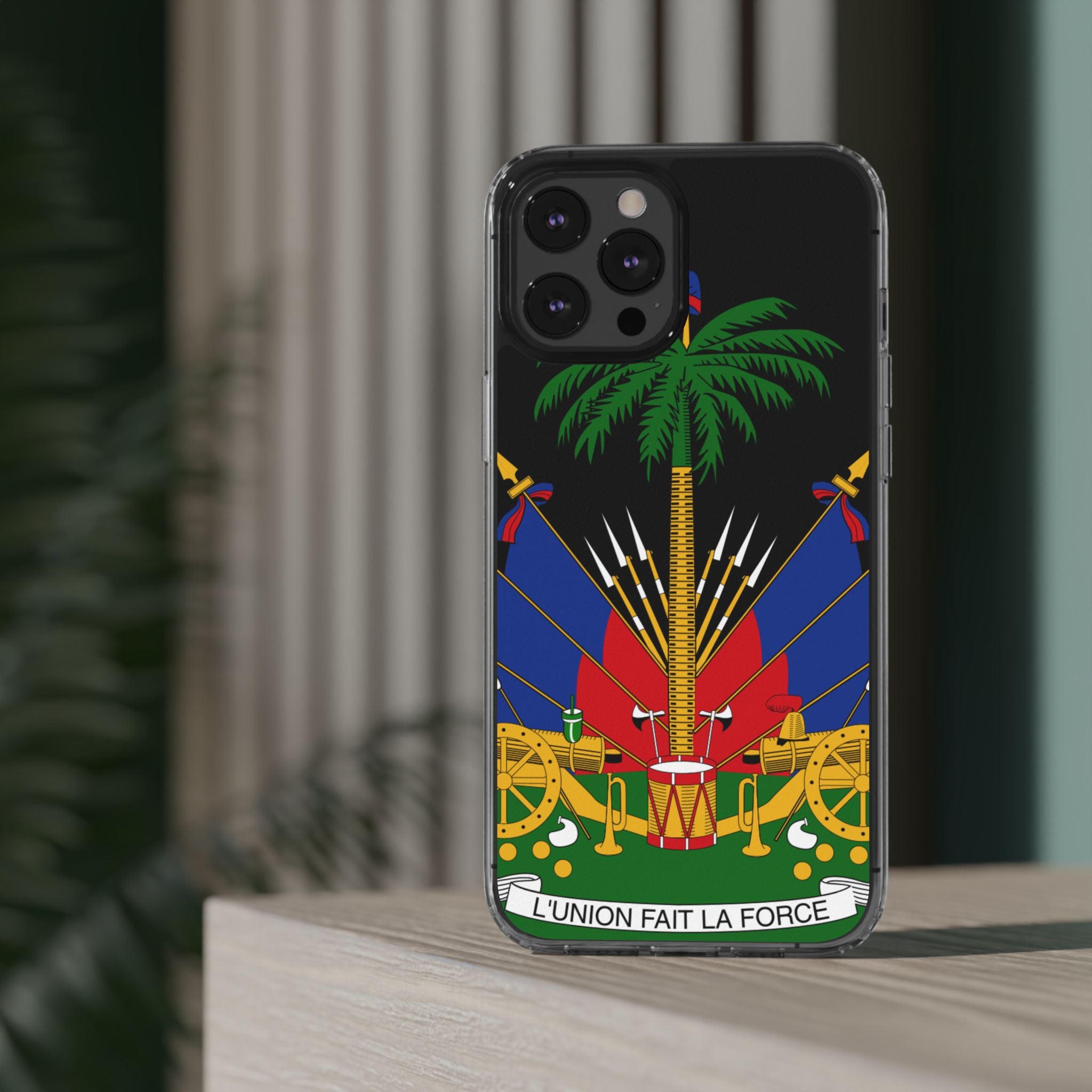 Haitian Flag Clear Phone Case - L'Union Fait La Force
