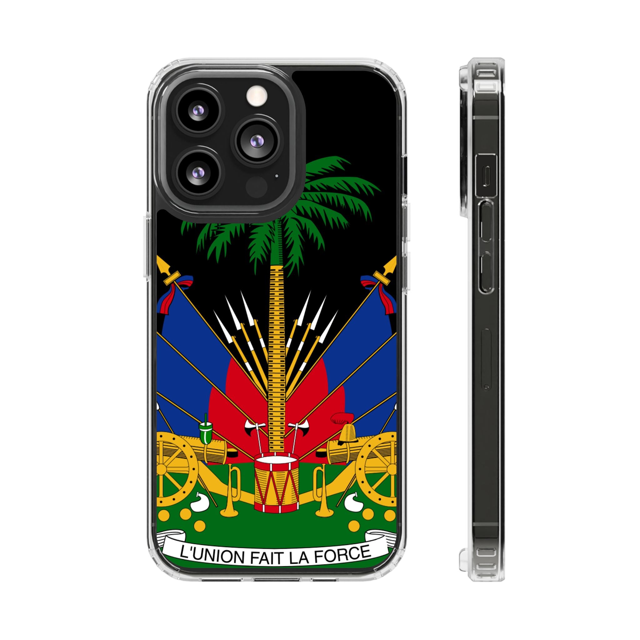 Haitian Flag Clear Phone Case - L'Union Fait La Force
