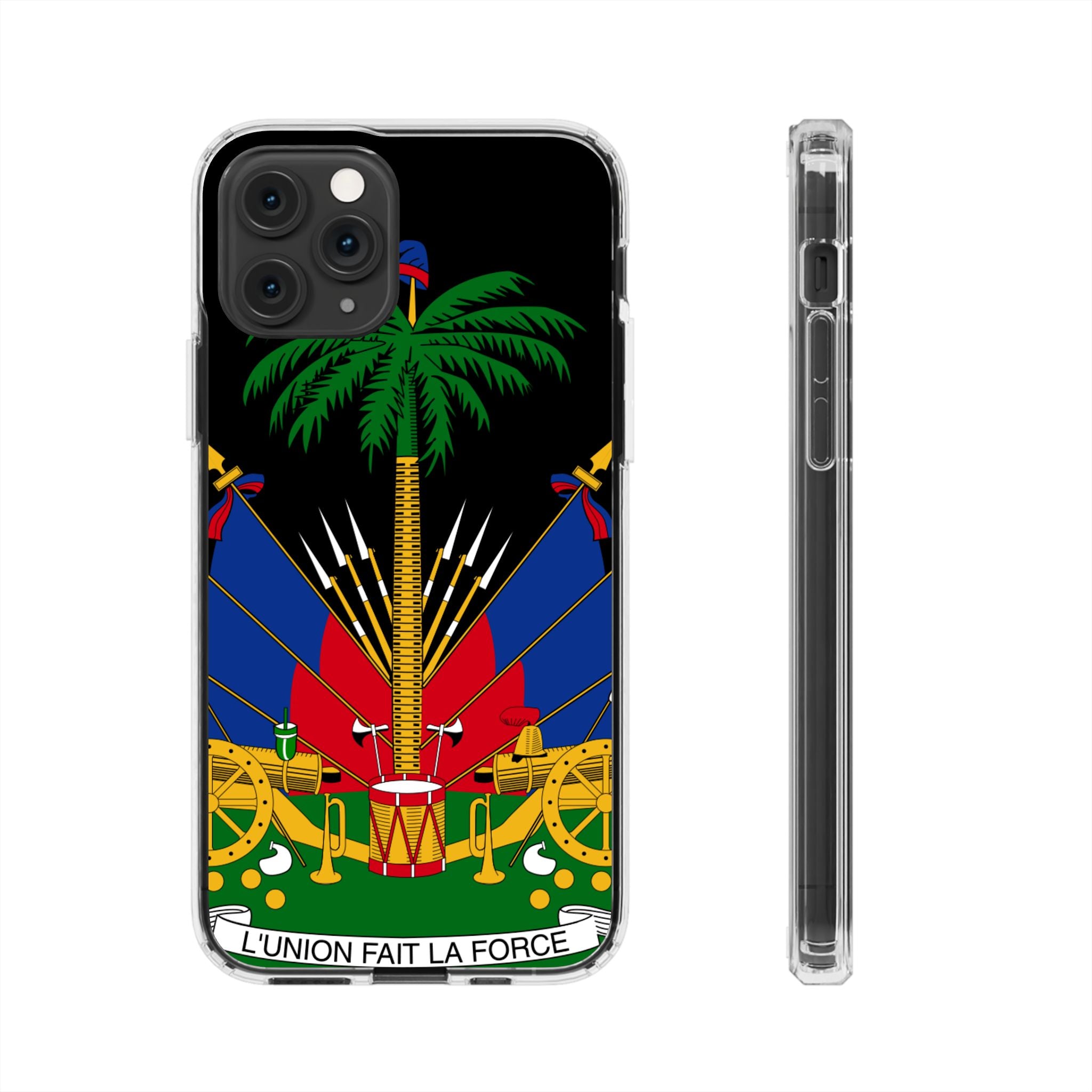 Haitian Flag Clear Phone Case - L'Union Fait La Force