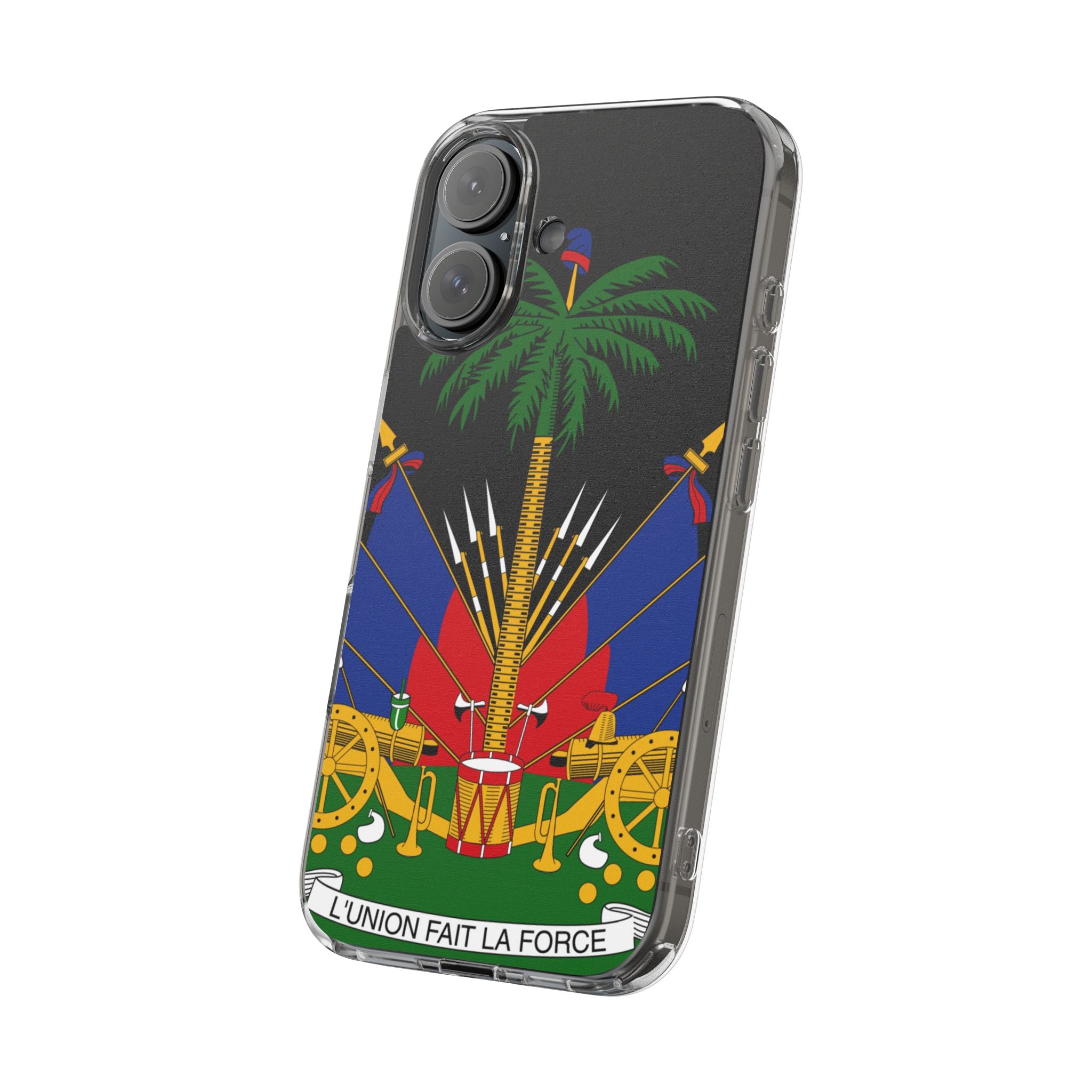Haitian Flag Clear Phone Case - L'Union Fait La Force