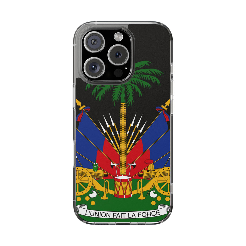 Haitian Flag Clear Phone Case - L'Union Fait La Force