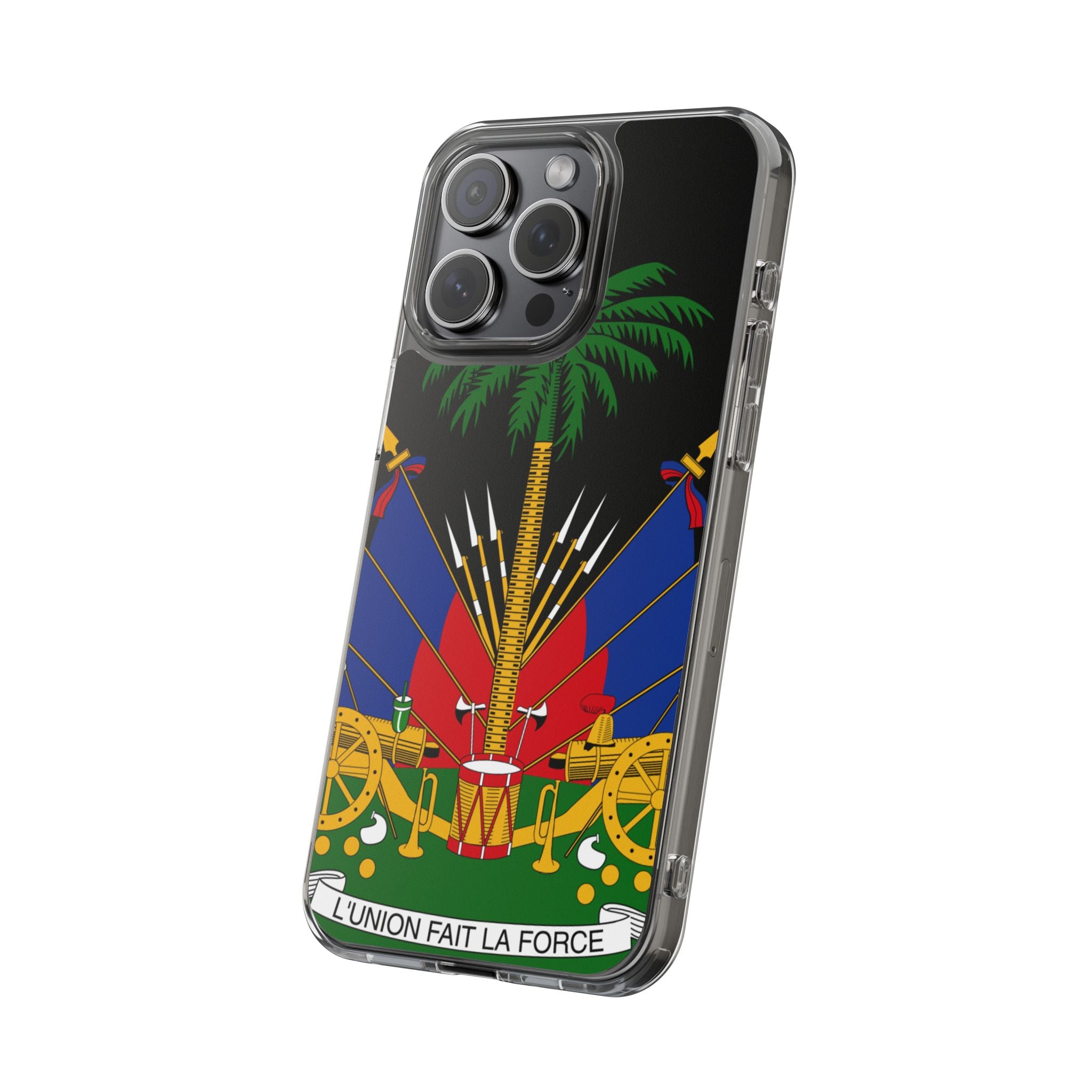 Haitian Flag Clear Phone Case - L'Union Fait La Force
