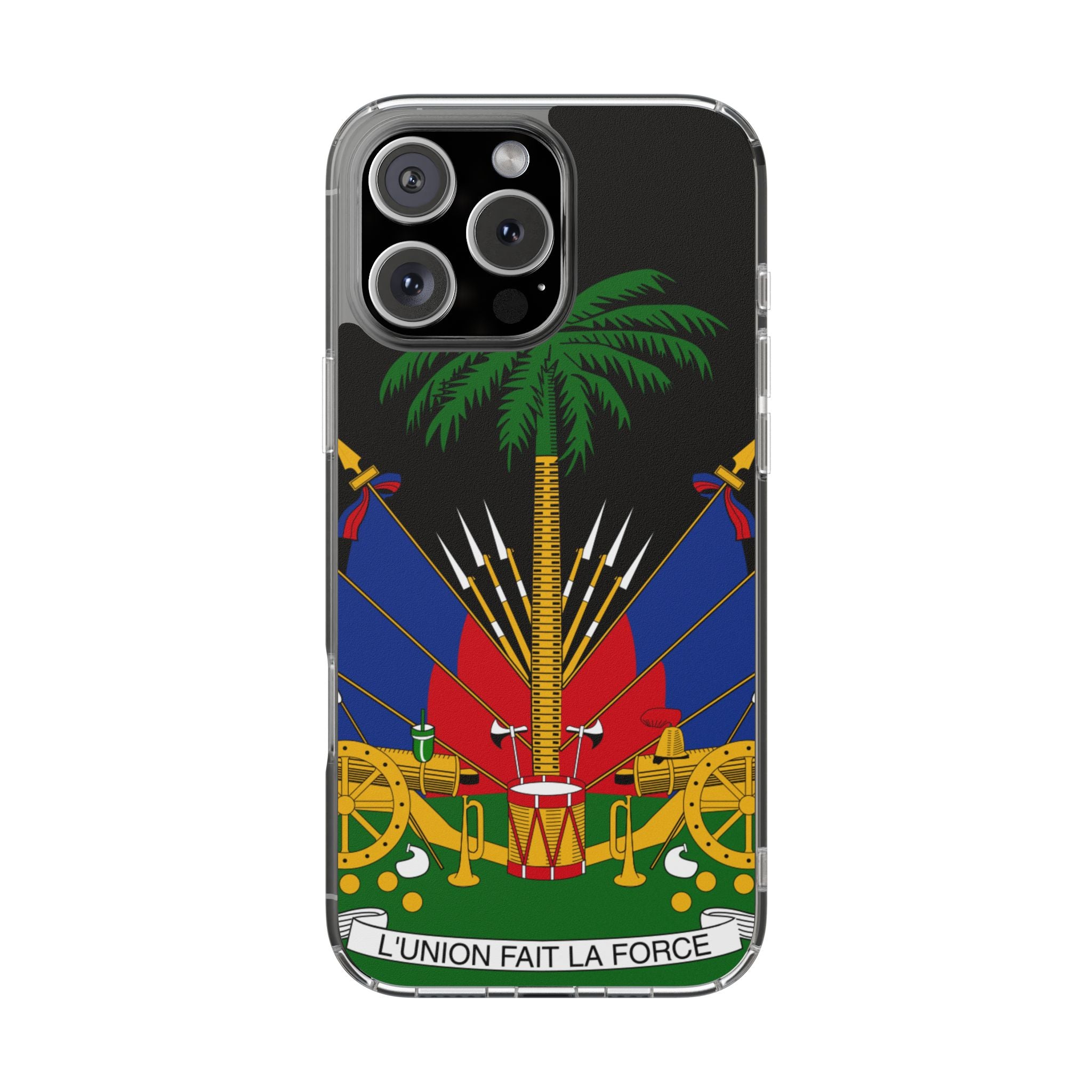 Haitian Flag Clear Phone Case - L'Union Fait La Force