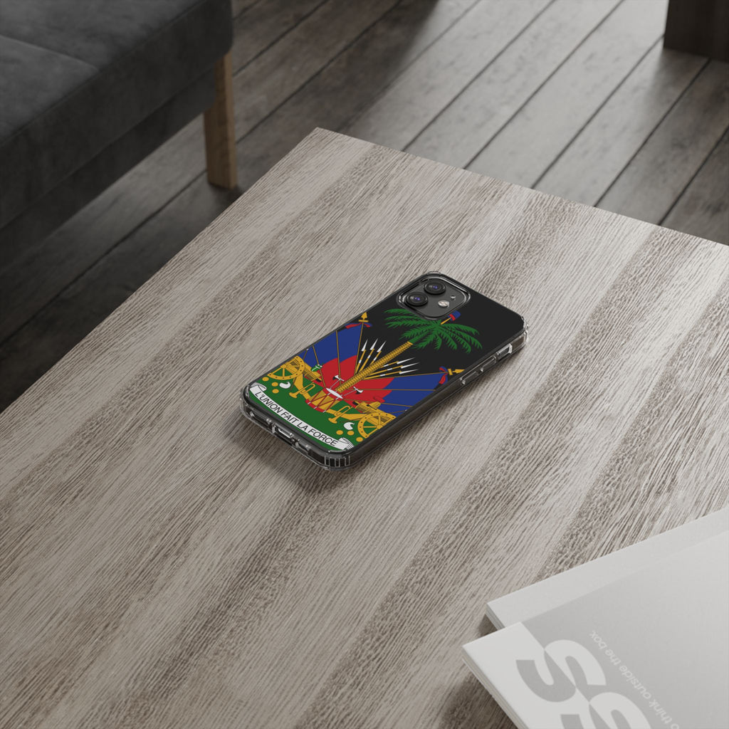 Haitian Flag Clear Phone Case - L'Union Fait La Force