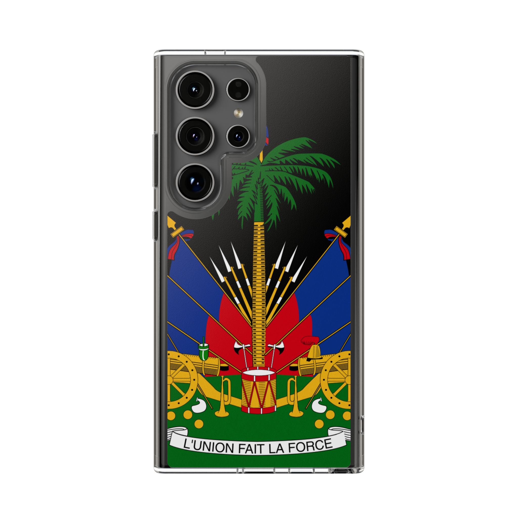 Haitian Flag Clear Phone Case - L'Union Fait La Force